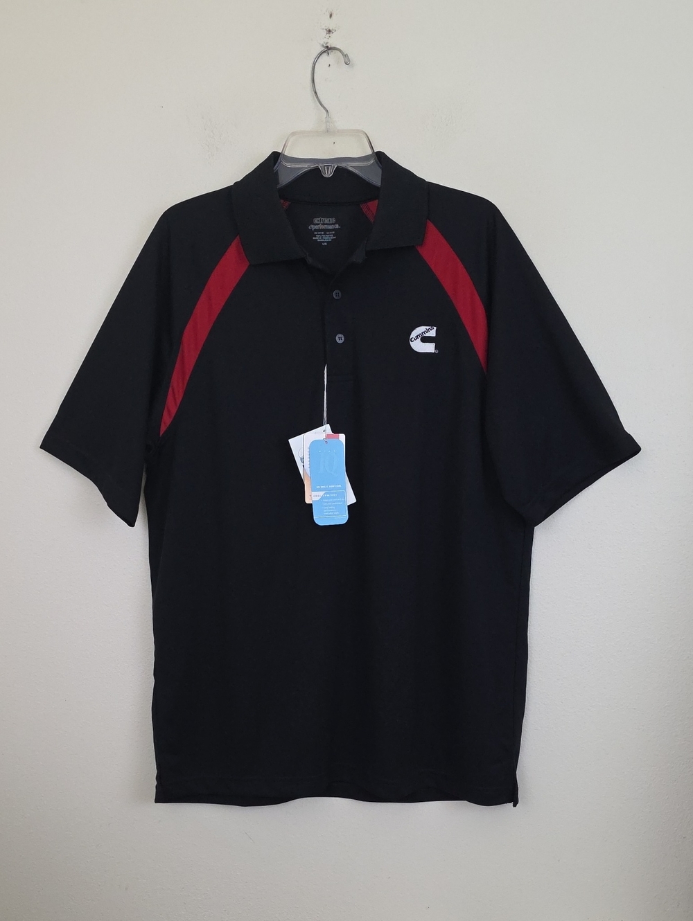 NWT Cummins Black & Red Short Sleeve Polo Shirt UV Protection Mens L